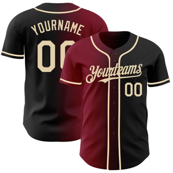 Custom Black Cream-Crimson Authentic Gradient Fashion Baseball Jersey