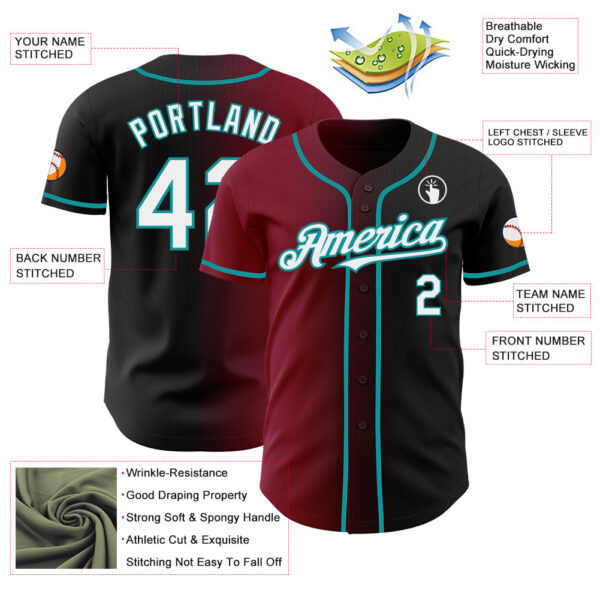 Custom Black White Crimson-Teal Authentic Gradient Fashion Baseball Jersey