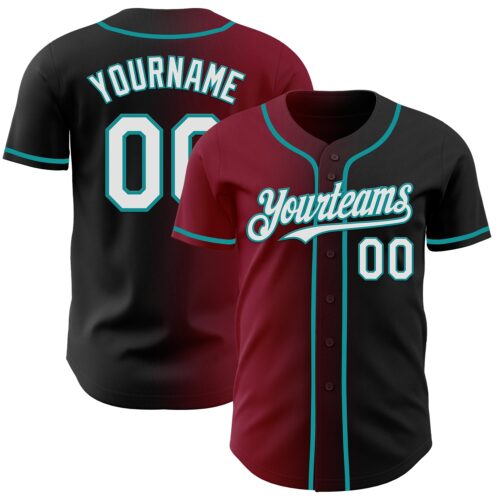 Custom Black White Crimson-Teal Authentic Gradient Fashion Baseball Jersey