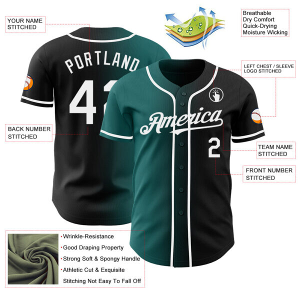 Custom Black White-Teal Authentic Gradient Fashion Baseball Jersey