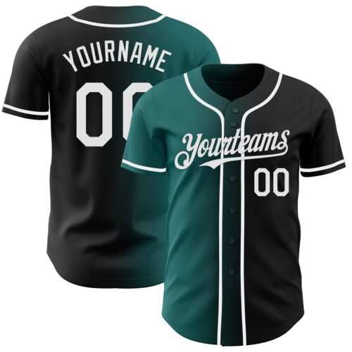 Gradient0902 Custom Black White-Teal Authentic Gradient Fashion Baseball Jersey