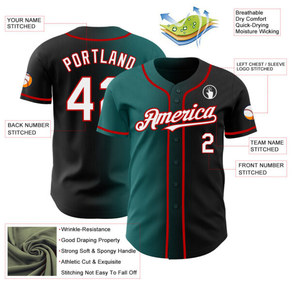 Custom Black White Teal-Red Authentic Gradient Fashion Baseball Jersey