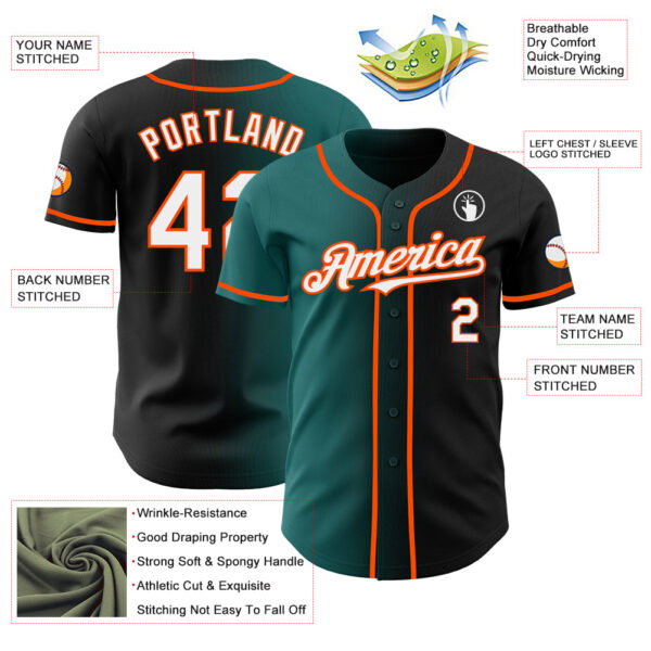 Custom Black White Teal-Orange Authentic Gradient Fashion Baseball Jersey