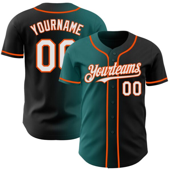 Custom Black White Teal-Orange Authentic Gradient Fashion Baseball Jersey