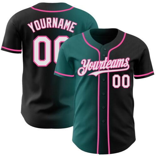 Gradient0905 Custom Black White Teal-Pink Authentic Gradient Fashion Baseball Jersey