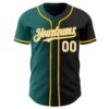Custom Black White Teal-Gold Authentic Gradient Fashion Baseball Jersey