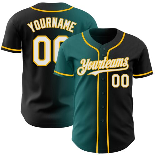 Gradient0906 Custom Black White Teal-Gold Authentic Gradient Fashion Baseball Jersey