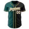 Custom Black White Teal-Old Gold Authentic Gradient Fashion Baseball Jersey