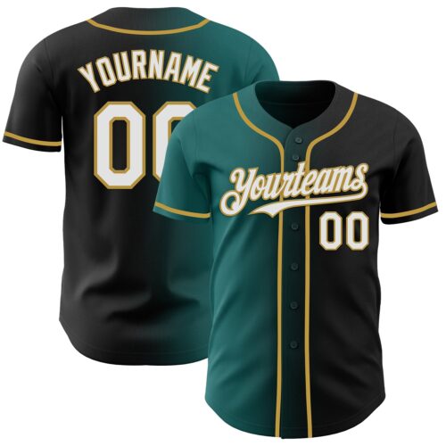 Gradient0907 Custom Black White Teal-Old Gold Authentic Gradient Fashion Baseball Jersey