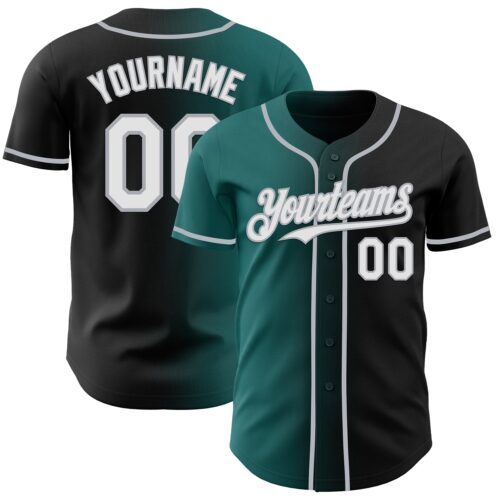 Gradient0908 Custom Black White Teal-Gray Authentic Gradient Fashion Baseball Jersey