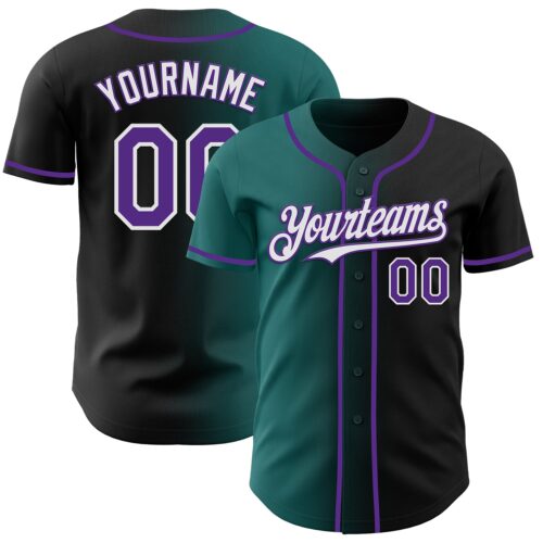 Gradient0909 Custom Black Purple Teal-White Authentic Gradient Fashion Baseball Jersey