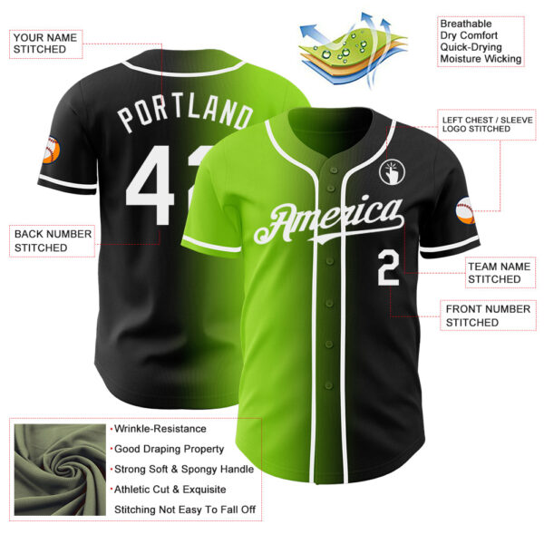 Custom Black White-Neon Green Authentic Gradient Fashion Baseball Jersey