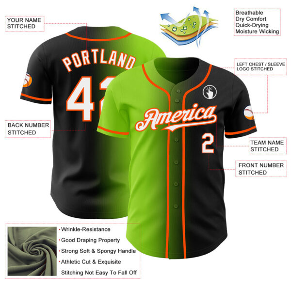 Custom Black White Neon Green-Orange Authentic Gradient Fashion Baseball Jersey