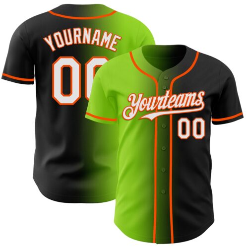 Gradient0911 Custom Black White Neon Green-Orange Authentic Gradient Fashion Baseball Jersey