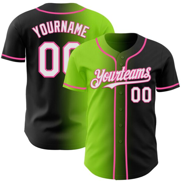 Custom Black White Neon Green-Pink Authentic Gradient Fashion Baseball Jersey