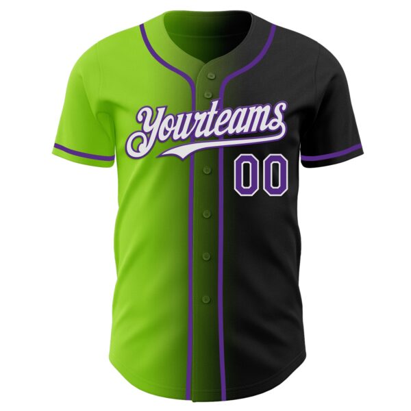 Custom Black Purple Neon Green-White Authentic Gradient Fashion Baseball Jersey