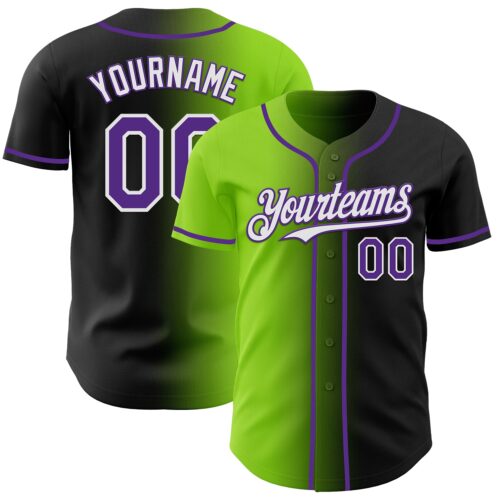 Gradient0913 Custom Black Purple Neon Green-White Authentic Gradient Fashion Baseball Jersey
