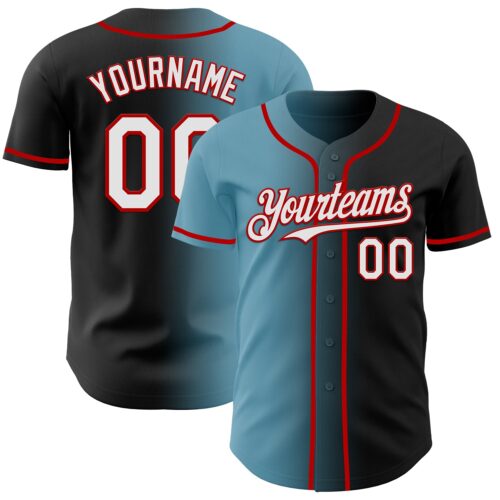 Gradient0914 Custom Black White Shadow Blue-Red Authentic Gradient Fashion Baseball Jersey