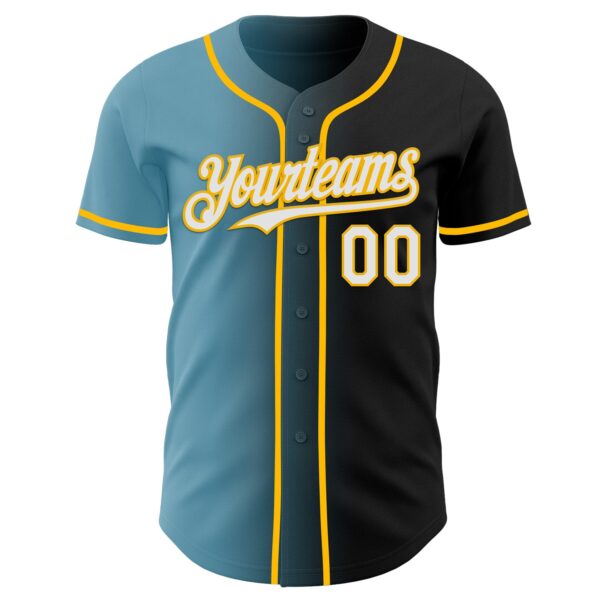 Custom Black White Shadow Blue-Gold Authentic Gradient Fashion Baseball Jersey