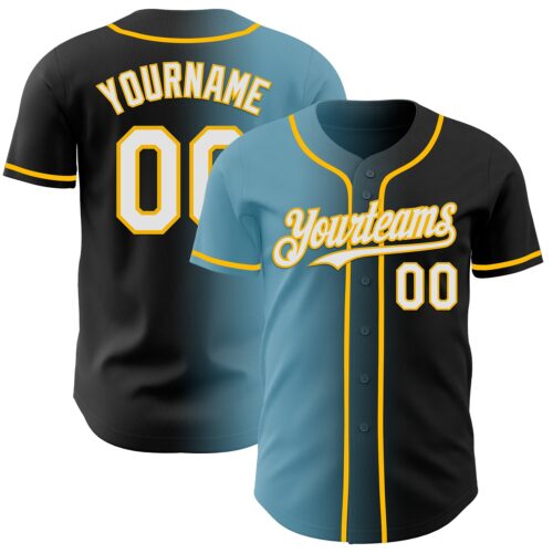 Gradient0916 Custom Black White Shadow Blue-Gold Authentic Gradient Fashion Baseball Jersey