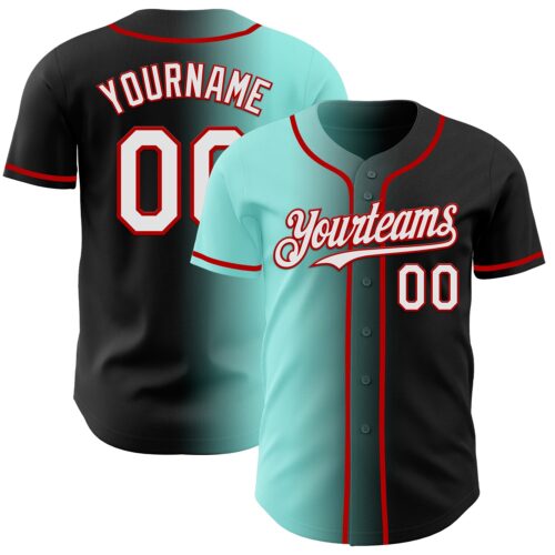Gradient0917 Custom Black White Ice Blue-Red Authentic Gradient Fashion Baseball Jersey
