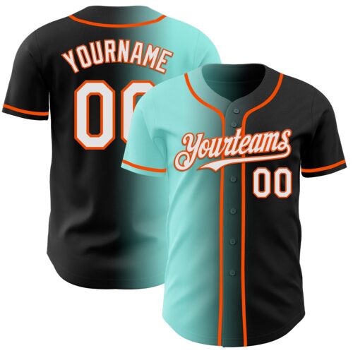 Gradient0918 Custom Black White Ice Blue-Orange Authentic Gradient Fashion Baseball Jersey