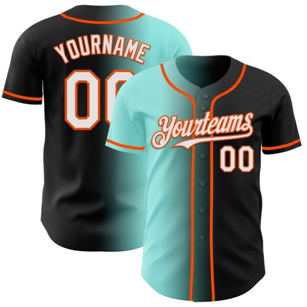 Custom Black White Ice Blue-Orange Authentic Gradient Fashion Baseball Jersey