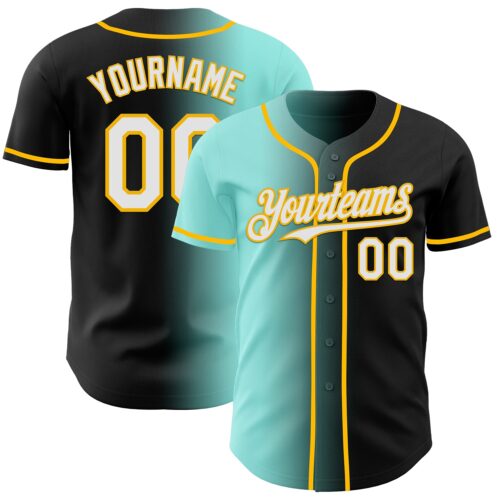 Gradient0919 Custom Black White Ice Blue-Gold Authentic Gradient Fashion Baseball Jersey