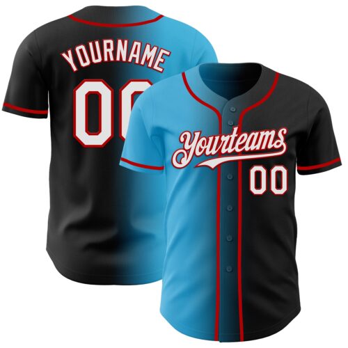 Gradient0921 Custom Black White Sky Blue-Red Authentic Gradient Fashion Baseball Jersey