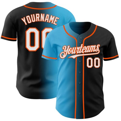 Gradient0922 Custom Black White Sky Blue-Orange Authentic Gradient Fashion Baseball Jersey
