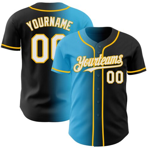 Gradient0923 Custom Black White Sky Blue-Gold Authentic Gradient Fashion Baseball Jersey