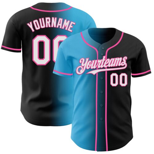 Gradient0924 Custom Black White Sky Blue-Pink Authentic Gradient Fashion Baseball Jersey