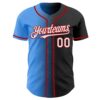 Custom Black White Electric Blue-Red Authentic Gradient Fashion Baseball Jersey