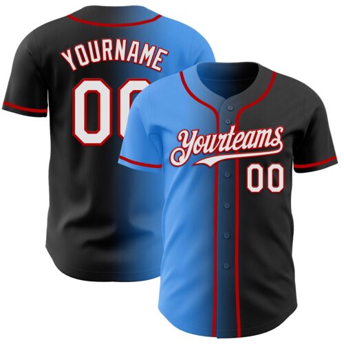 Gradient0925 Custom Black White Electric Blue-Red Authentic Gradient Fashion Baseball Jersey