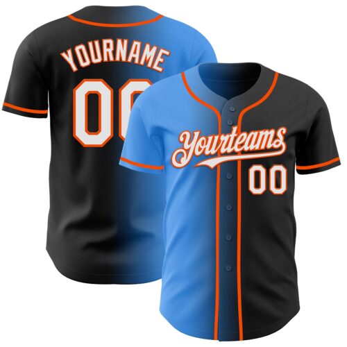 Gradient0926 Custom Black White Electric Blue-Orange Authentic Gradient Fashion Baseball Jersey