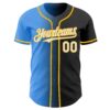 Custom Black White Electric Blue-Gold Authentic Gradient Fashion Baseball Jersey