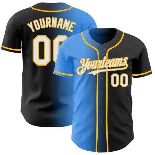 Gradient0927 Custom Black White Electric Blue-Gold Authentic Gradient Fashion Baseball Jersey
