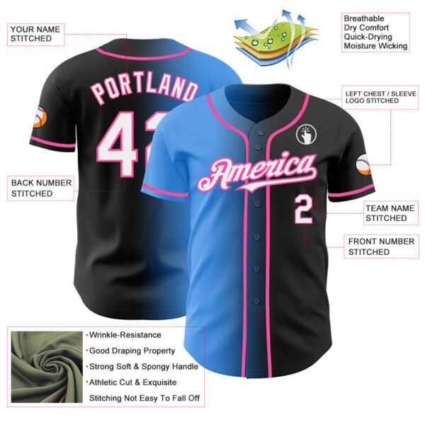 Custom Black White Electric Blue-Pink Authentic Gradient Fashion Baseball Jersey