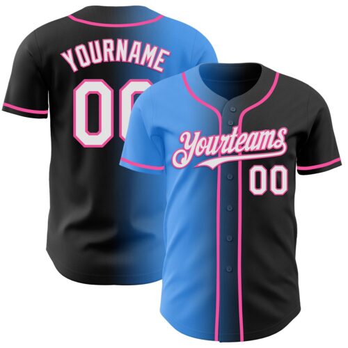 Gradient0928 Custom Black White Electric Blue-Pink Authentic Gradient Fashion Baseball Jersey