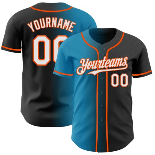 Gradient0930 Custom Black White Panther Blue-Orange Authentic Gradient Fashion Baseball Jersey