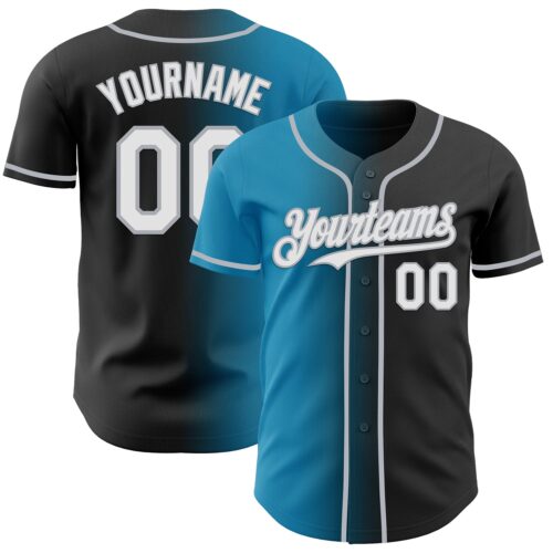 Gradient0931 Custom Black White Panther Blue-Gray Authentic Gradient Fashion Baseball Jersey