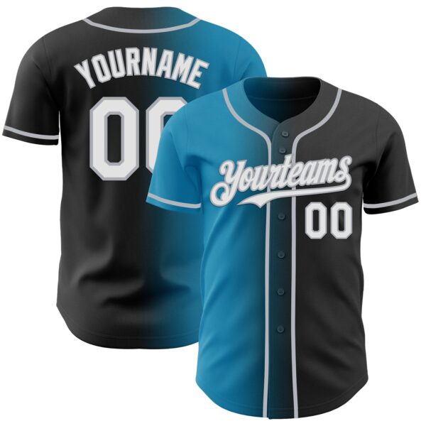 Custom Black White Panther Blue-Gray Authentic Gradient Fashion Baseball Jersey