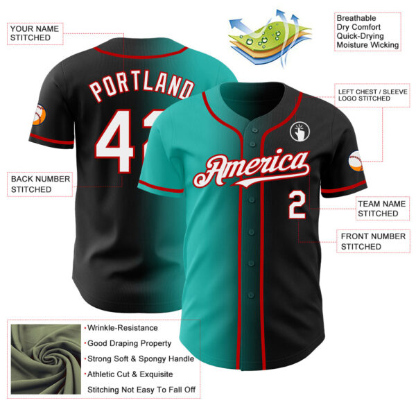 Custom Black White Aqua-Red Authentic Gradient Fashion Baseball Jersey