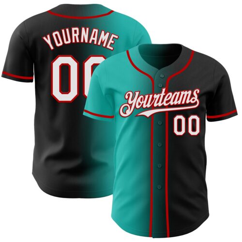 Gradient0932 Custom Black White Aqua-Red Authentic Gradient Fashion Baseball Jersey