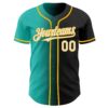 Custom Black White Aqua-Gold Authentic Gradient Fashion Baseball Jersey