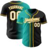 Custom Black White Aqua-Gold Authentic Gradient Fashion Baseball Jersey