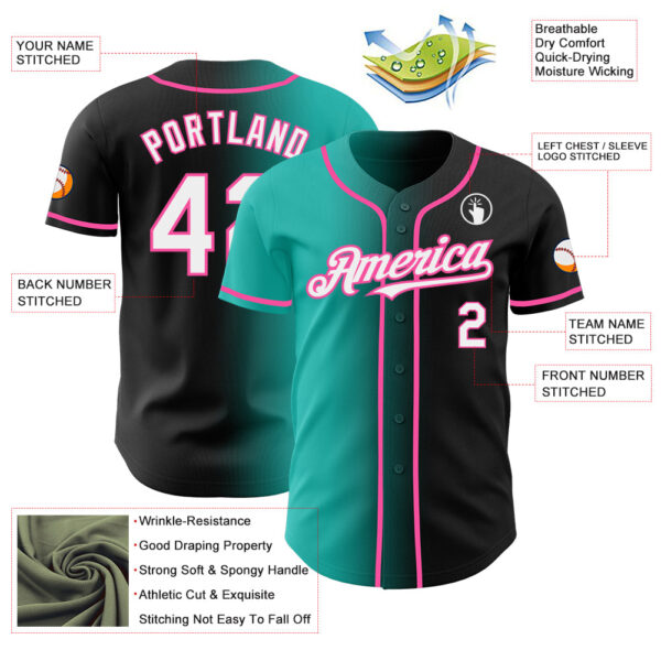 Custom Black White Aqua-Pink Authentic Gradient Fashion Baseball Jersey