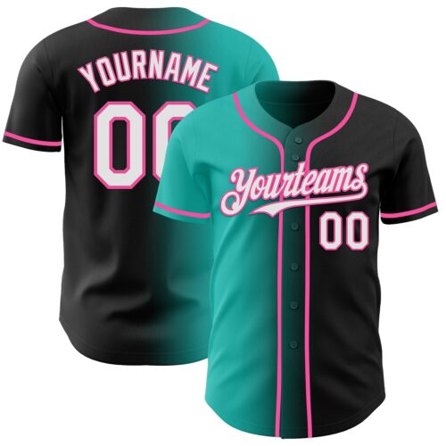 Gradient0935 Custom Black White Aqua-Pink Authentic Gradient Fashion Baseball Jersey