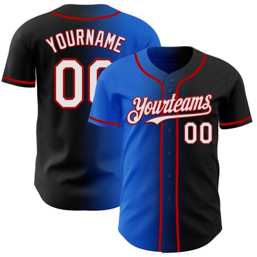 Gradient0937 Custom Black White Thunder Blue-Red Authentic Gradient Fashion Baseball Jersey