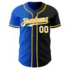 Custom Black White Thunder Blue-Yellow Authentic Gradient Fashion Baseball Jersey
